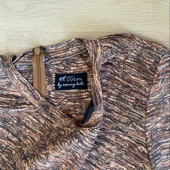 Torn by Ronny Kobo Tara Pleated Long Sleeve Dress in Orange Gold - Picture 4 of 12